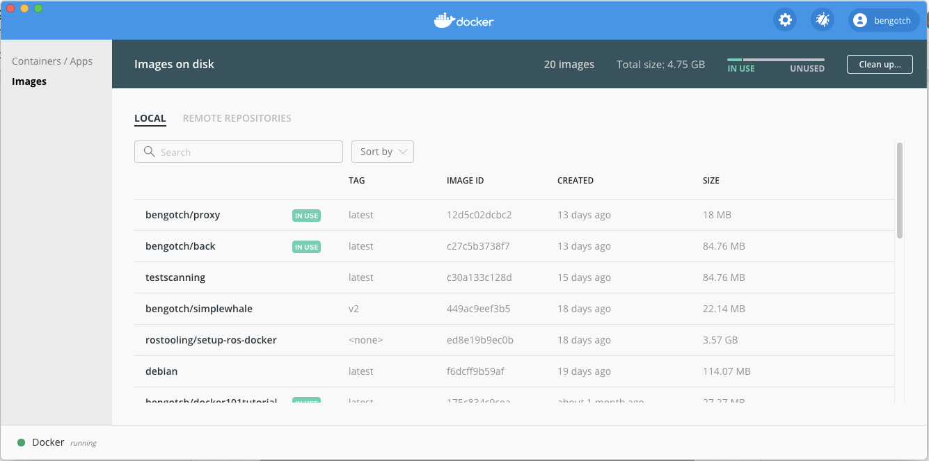 Docker dashboard local images 1