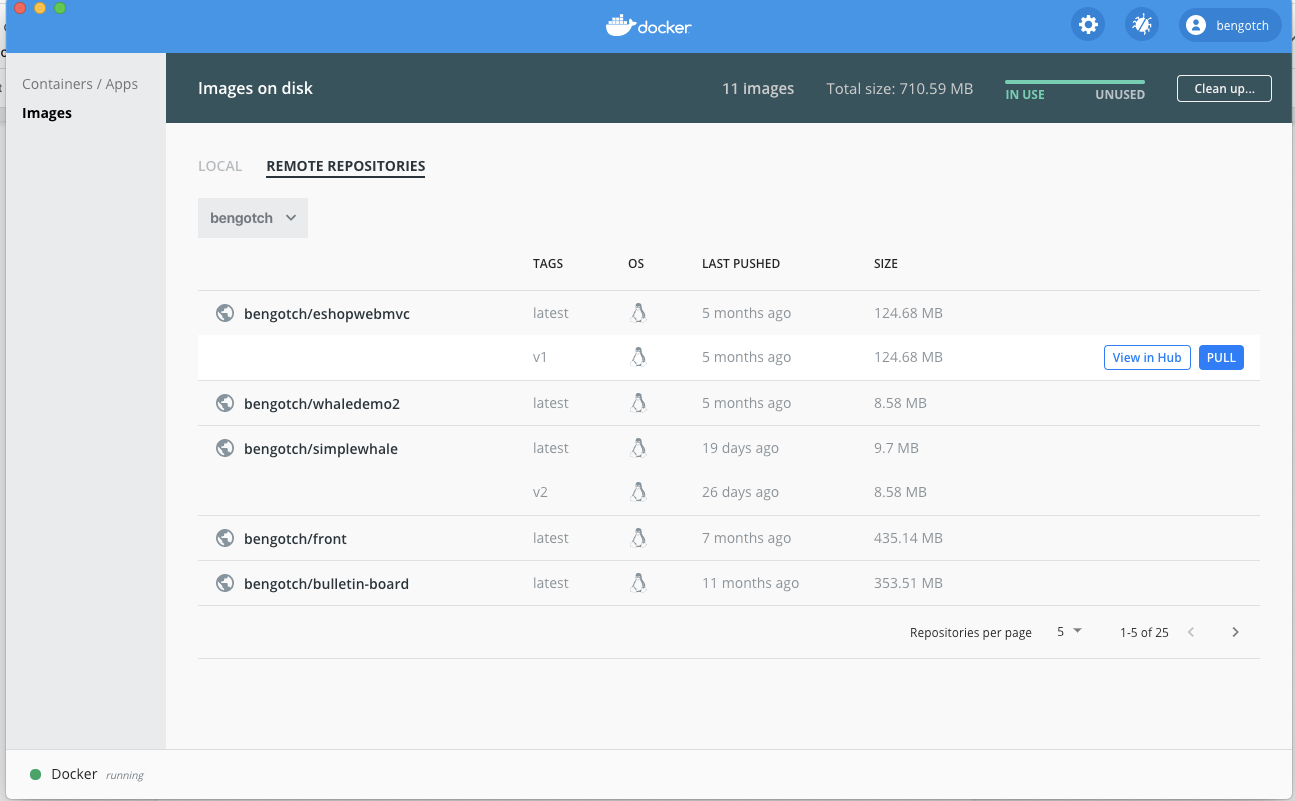 Docker dashboard local images 7