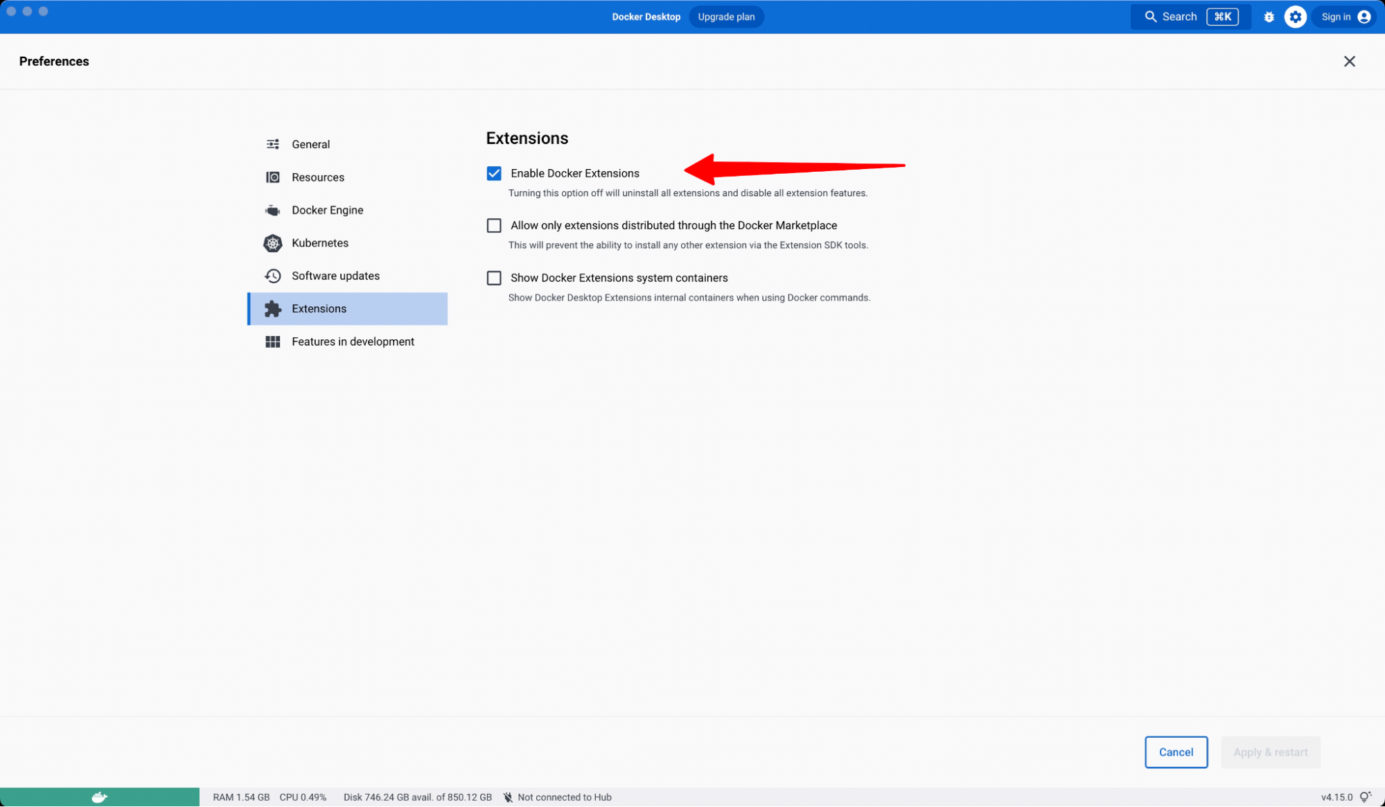 Enable docker extensions on docker desktop.