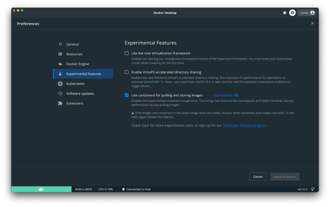 Experimental features containerd