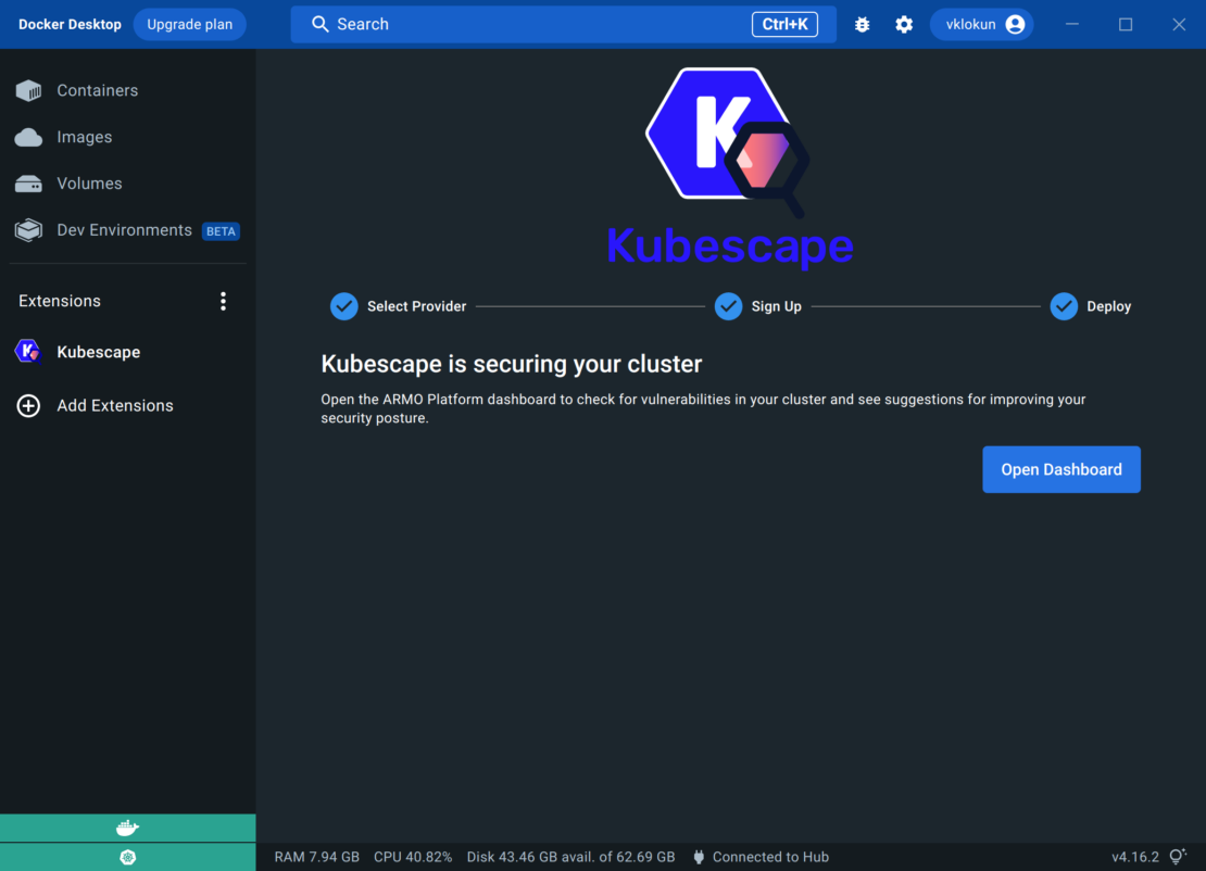 Kubescape extension docker setup