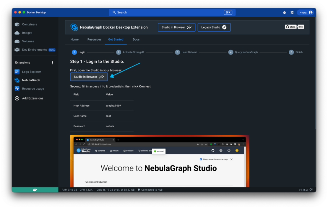 Nebulagraph get started docker desktop